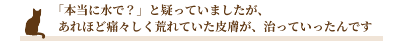 「本当に水で？」と疑っていましたが、あれほど痛々しく荒れていた皮膚が、治っていったんです