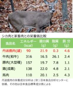 鹿肉と家畜肉との栄養価比較