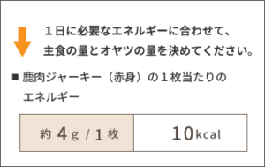 1日に必要なエネルギーに合わせて、主食の量とオヤツの量を決めてください。